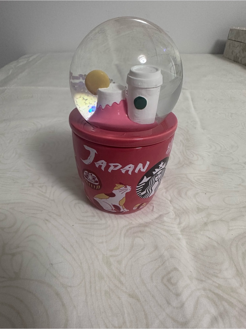 Starbucks Japan Exclusive miniature ceramic espresso mug w/glass snow globe lid